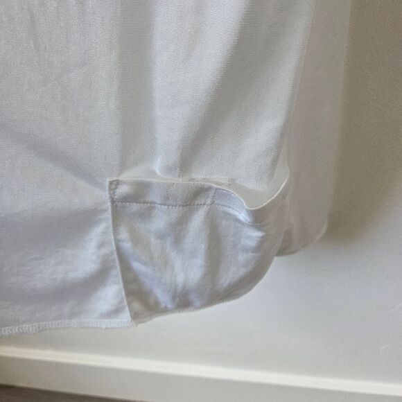 White Satin Maxi Length Slip Cap Sleeve Lace Trim Temple Ordinance Pocket Small - Picture 10 of 11